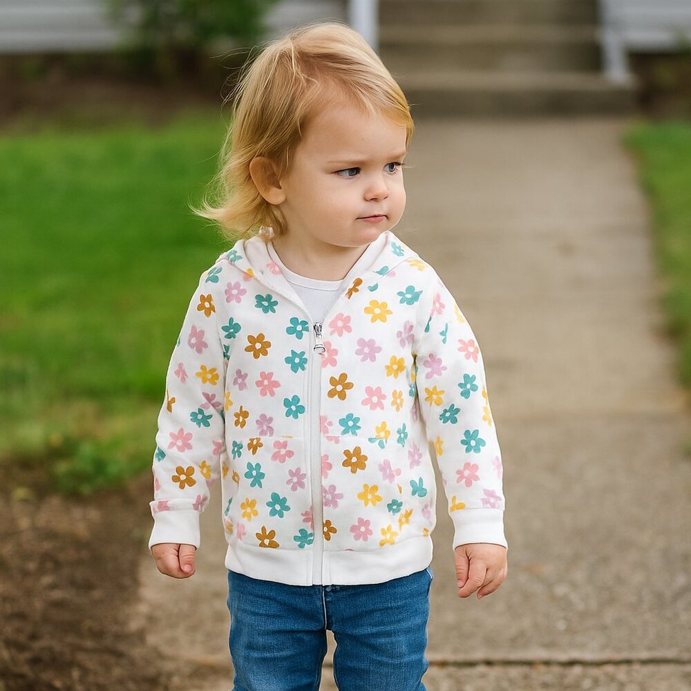 Cat & Jack Hoodie 18M Fleece Floral‎ Full Zip Hooded Sweatshirt Pockets Artsy